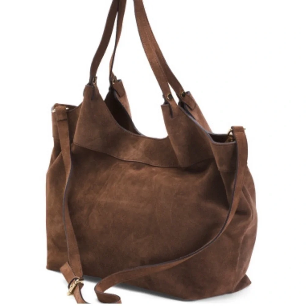 Brown Suede Round Luce Adding Tote